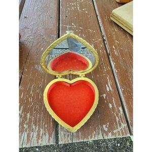 Vintage Floral Tapestry Gold Brass Hinged Trinket Jewelry‎ Box Rare